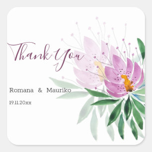 Elegant Romantic Violet Lotus Watercolor Art Square Sticker