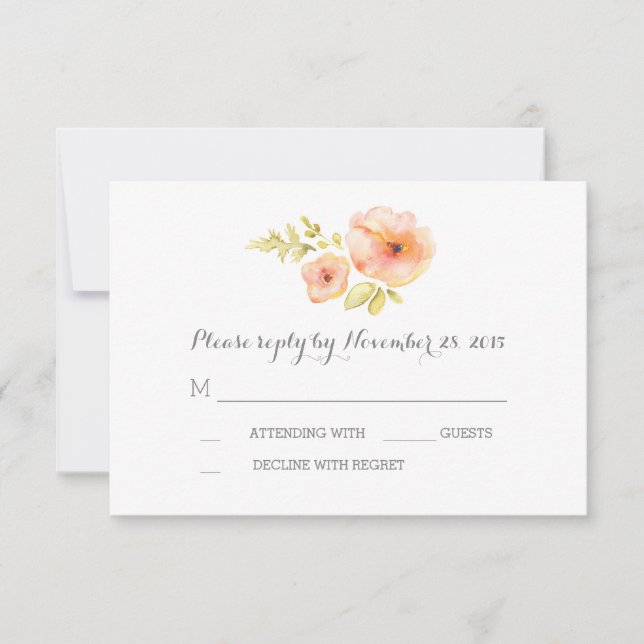 Elegant romantic watercolor blossoms RSVP cards (Front)
