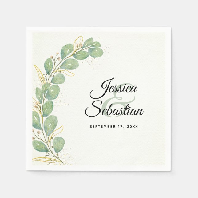 Elegant Romantic Watercolor Eucalyptus Wedding Napkins (Front)