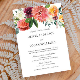 Elegant Romantic Watercolor Floral Bouquet Wedding Invitation