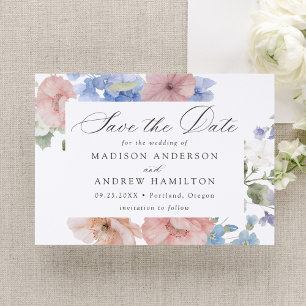 Elegant Romantic Watercolor Floral Save The Date Letterpress Photo Cards