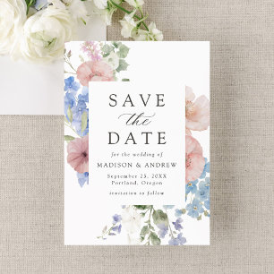 Elegant Romantic Watercolor Floral Save The Date Letterpress Photo Cards