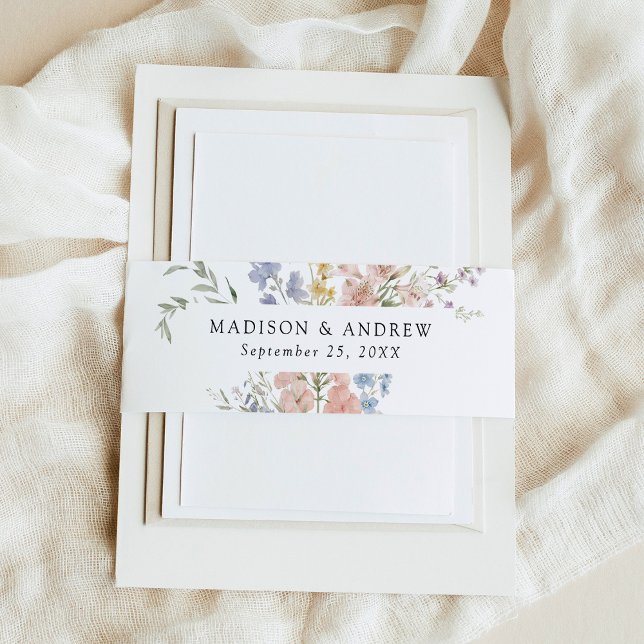 Elegant Romantic Watercolor Floral Wedding Invitation Belly Band (Creator Uploaded)