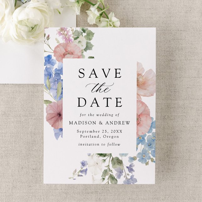 Elegant Romantic Watercolor Floral Wedding Save The Date (Creator Uploaded)