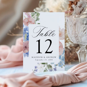 Elegant Romantic Watercolor Floral Wedding Table Number
