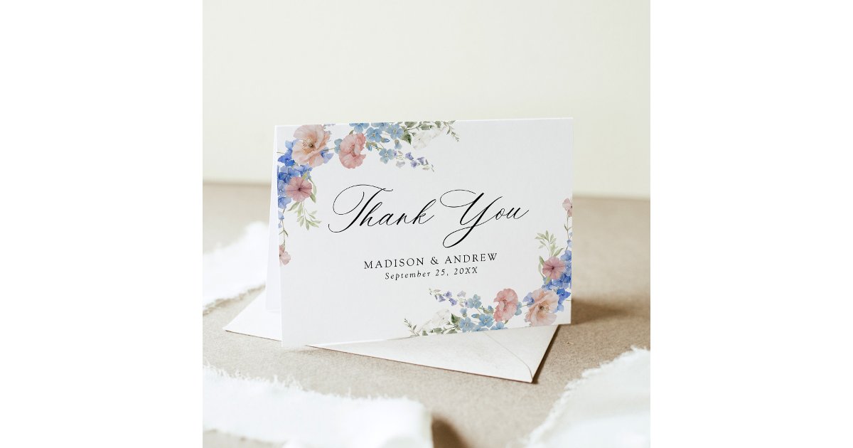Elegant Romantic Watercolor Floral Wedding Thank You Card | Zazzle