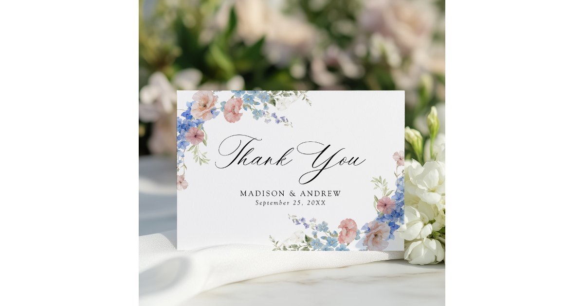 Elegant Romantic Watercolor Floral Wedding Thank You Card | Zazzle
