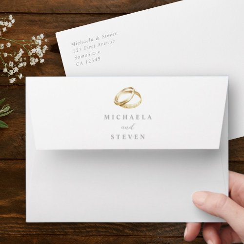 Elegant Romantic Watercolor Wedding Rings Envelope