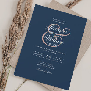 Elegant Romantic Wedding Classic Blush + Navy Blue Invitation