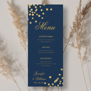Elegant Romantic Wedding Confetti Gold Navy Blue Menu