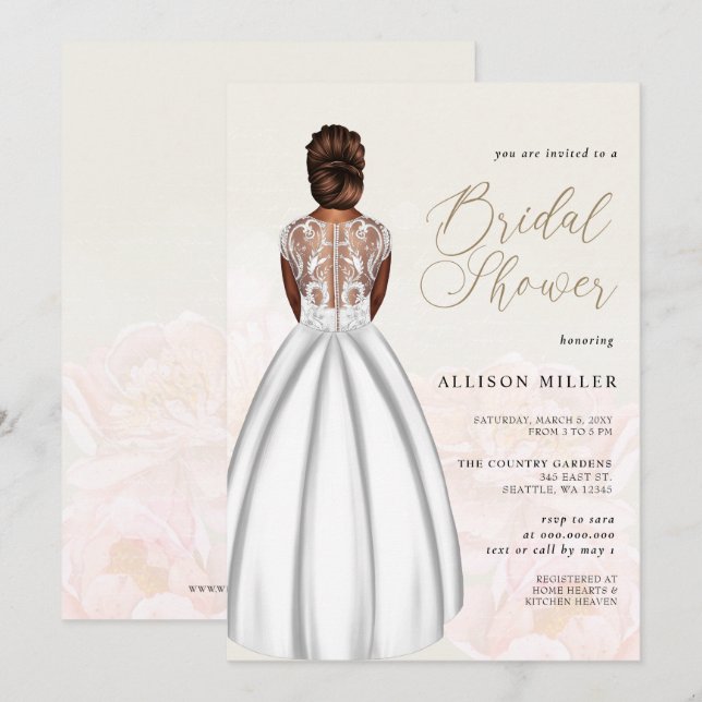 Elegant Romantic Wedding Dress Bridal Shower  Invitation (Front/Back)