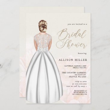 Elegant Romantic Wedding Dress Bridal Shower  Invitation