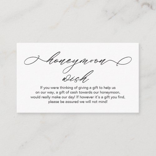 Elegant Romantic Wedding Honeymoon Fund or Wishes Enclosure Card