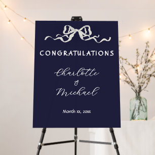 Elegant Romantic Wedding Navy Congratulations Bow Foam Board