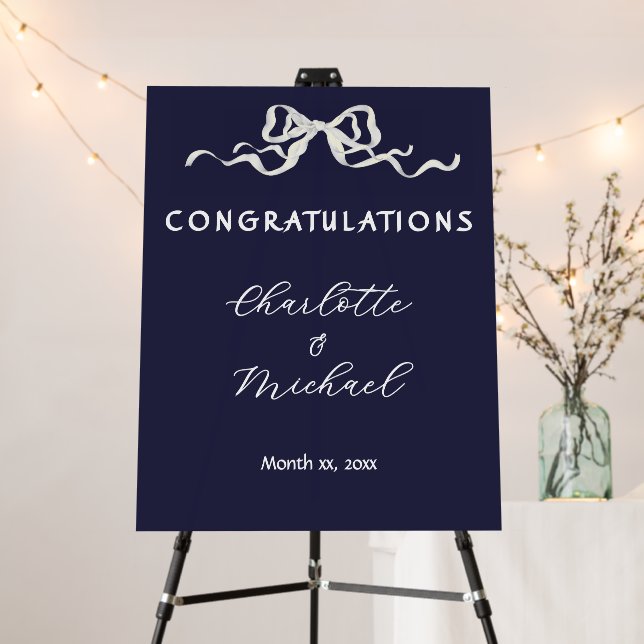 Elegant Romantic Wedding Navy Congratulations Bow Foam Board (In Situ (Stand))