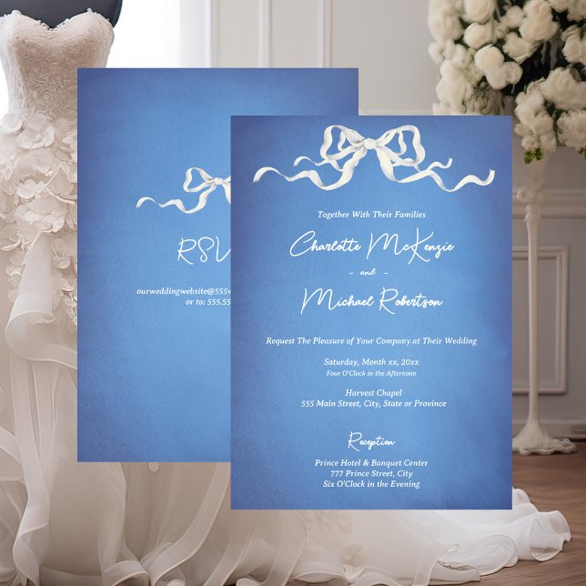 Elegant Romantic White Ribbon Wedding Invitation (Elegant Romantic White Ribbon Wedding Invitation)