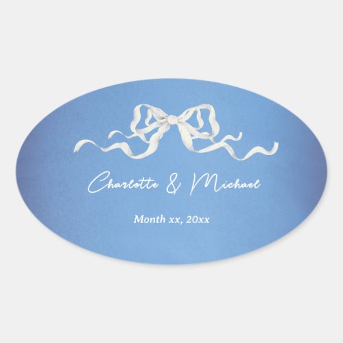 Elegant Romantic White Ribbon Wedding Oval Sticker