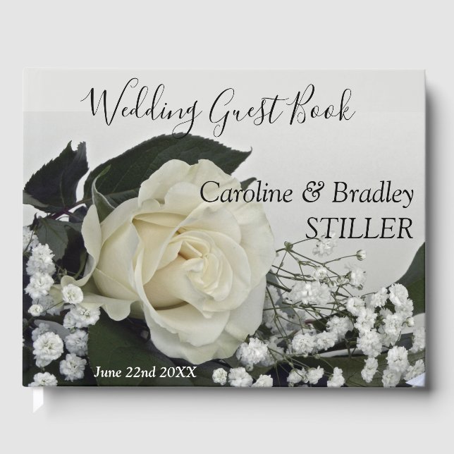 Elegant Romantic White Rose Floral Beauty Wedding Guest Book (Front)