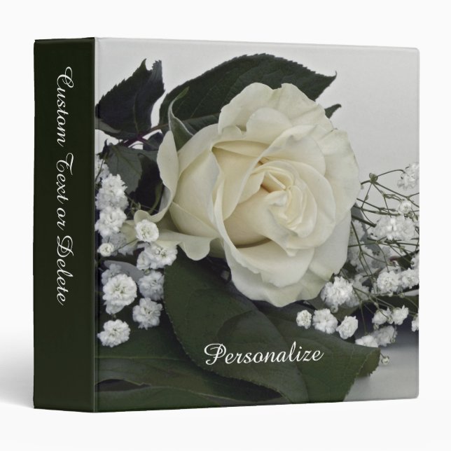 Elegant & Romantic White Rose Personalize 3 Ring Binder (Front/Spine)