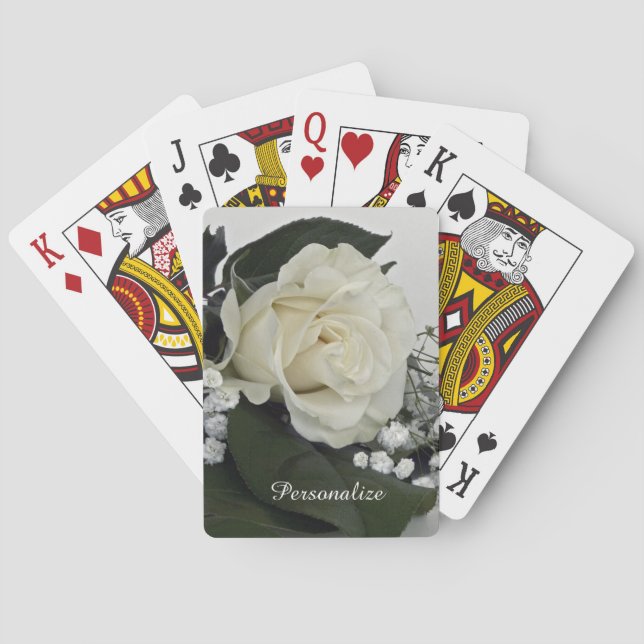 Elegant & Romantic White Rose Personalize Poker Cards (Back)