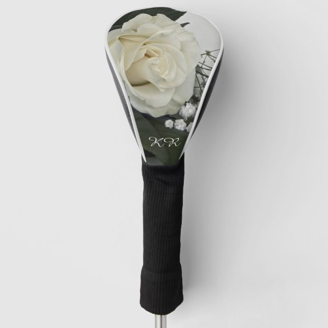Elegant & Romantic White Rose Personalized Golf Head Cover (Front)