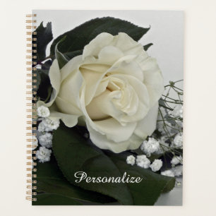 Elegant & Romantic White Rose Personalized Planner
