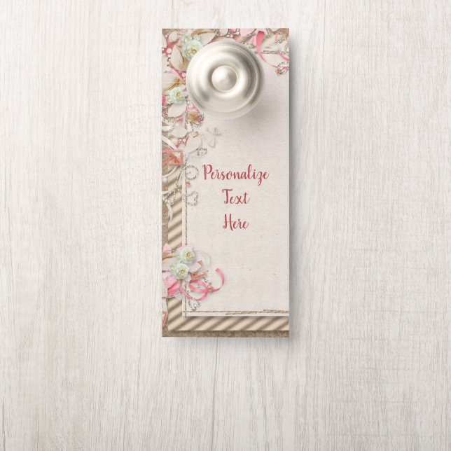 Elegant & Romantic White Roses & Diamonds Wedding Door Hanger (On Knob)