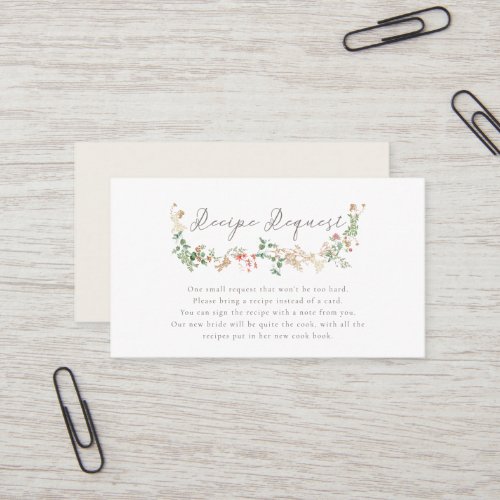 Elegant Romantic Wildflower Recipe Request Card