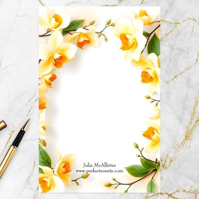 Elegant Romantic Wreath of Delicate Yellow Flowers Stationery (Creator Uploaded)