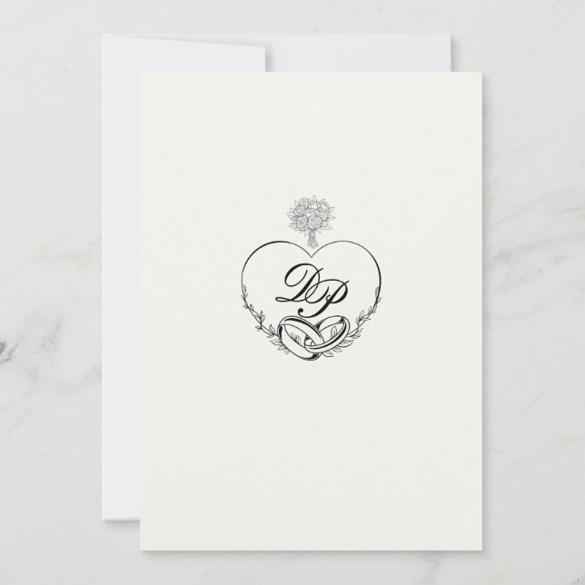 Elegant Romntic Monogram Classy Wedding Invitation (Back)