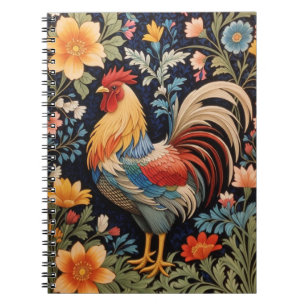 Elegant Rooster on Colorful Floral Background Notebook
