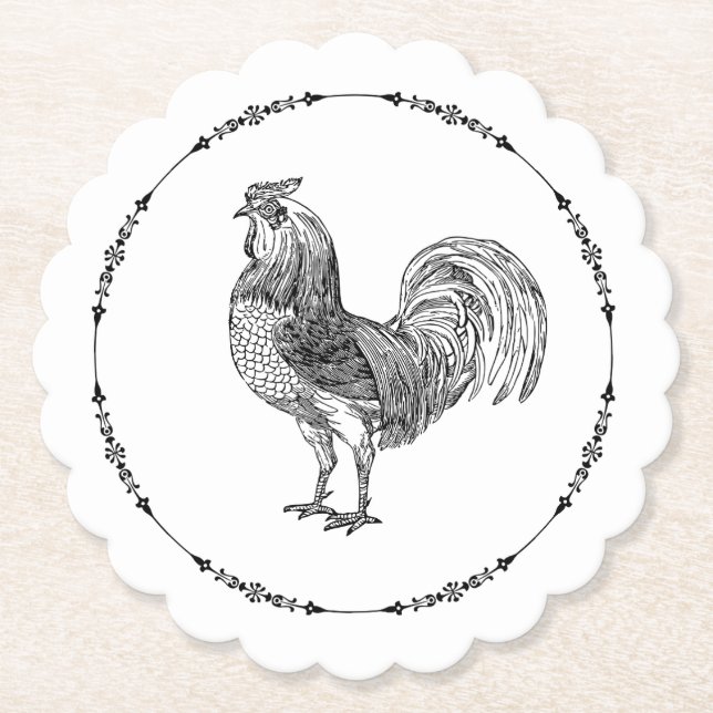 Elegant Rooster Paper Coaster (Front)