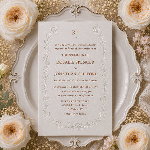 Elegant Rosalie Formal Blind Floral Wedding Letterpress Invitation