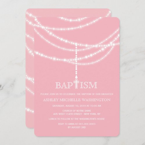 Elegant Rosary Cross Sparkles Baptism Religious Invitation