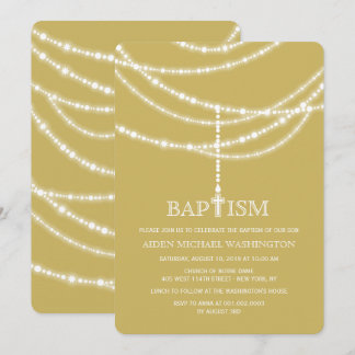 Elegant Rosary Cross Sparkles Baptism Religious Invitation