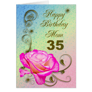 Elegant rose 35th birthday card for Mom