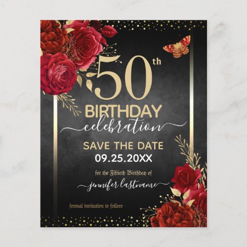 Elegant Rose 50th Birthday Save the Date Budget
