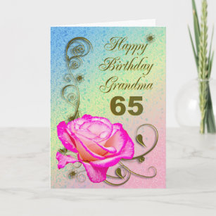 Elegant rose 65th birthday card for Grandma
