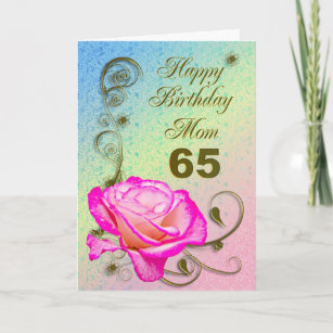Elegant rose 65th birthday card for Mom