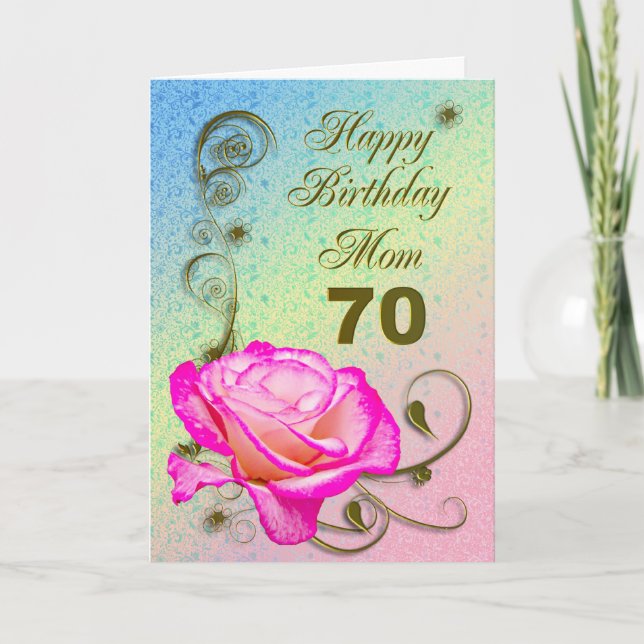Elegant rose 70th birthday card for Mom (Front)