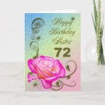 Elegant rose 72nd birthday card for Sister<br><div class="desc">An elegant pink rose on a golden scroll work background. A beautiful card that will be sure to please your sister on her 72nd birthday.</div>