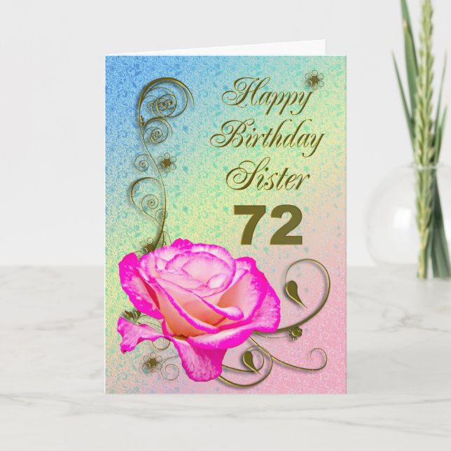 Elegant rose 72nd birthday card for Sister (Front)