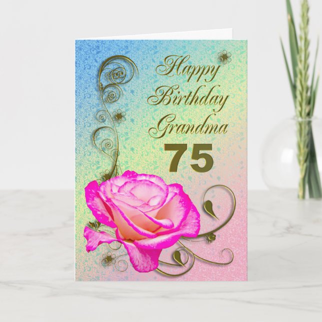 Elegant rose 75th birthday card for Grandma (Front)