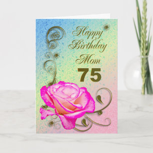 Elegant rose 75th birthday card for Mom