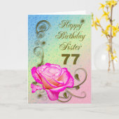 Elegant rose 77th birthday card for Sister (Yellow Flower)