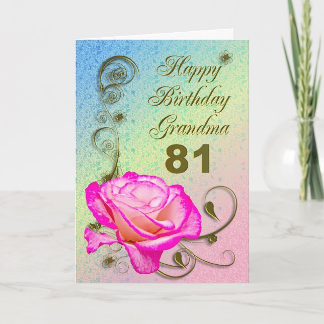 Elegant rose 81st birthday card for Grandma (Front)