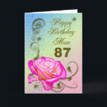 Elegant rose 87th birthday card for Mom<br><div class="desc">An elegant pink rose on a golden scroll work background. A beautiful card that will be sure to please your mother on her 87th birthday.</div>
