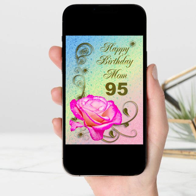 Elegant rose 95th birthday card for Mom (Front Digital)