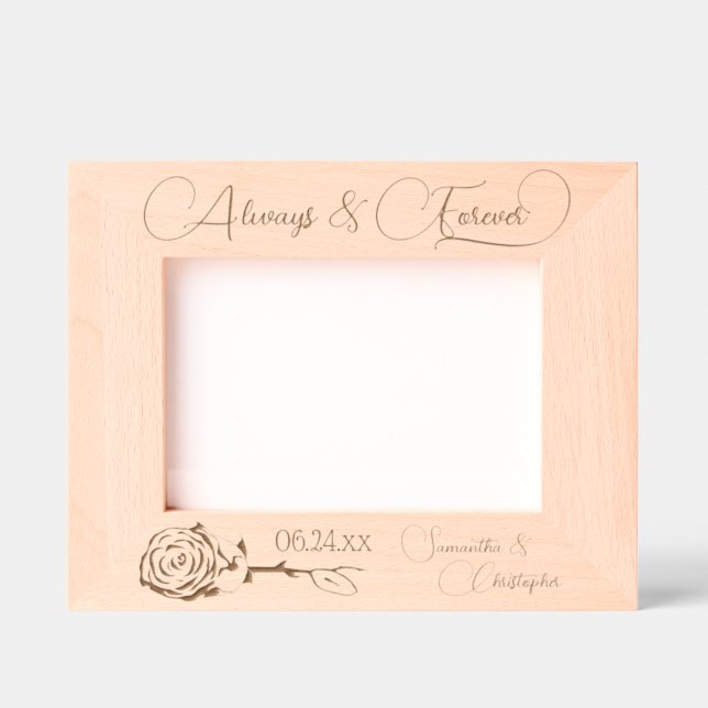 Elegant Rose Always & Forever Medium Wedding Engraved Frames (Front)