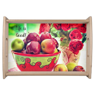 Elegant Rose and Apples 'Life is Good' Serving Tray